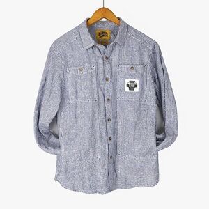 Billionaire Boys Club Striped Linen Shirt Jacket Blue White Button Up Size L